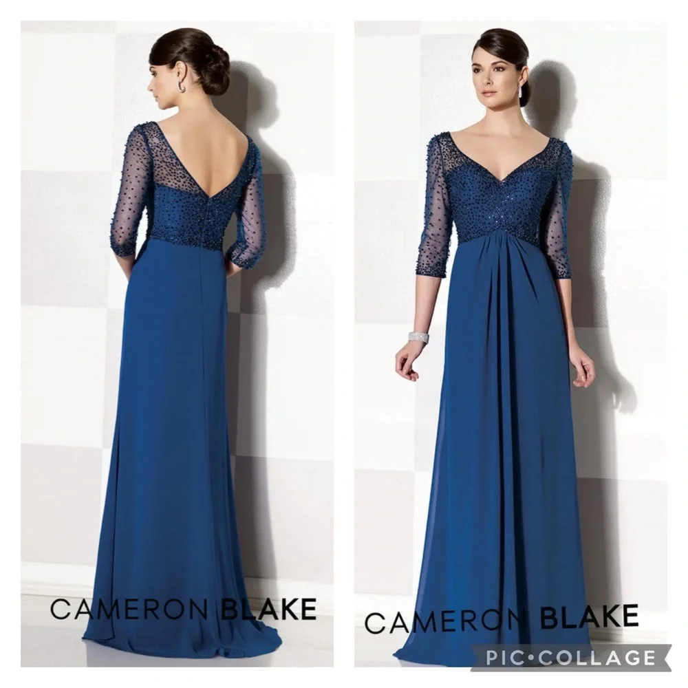 Cameron Blake beaded Bodice 3/4 sleeves long gown - Picture 1 of 6
